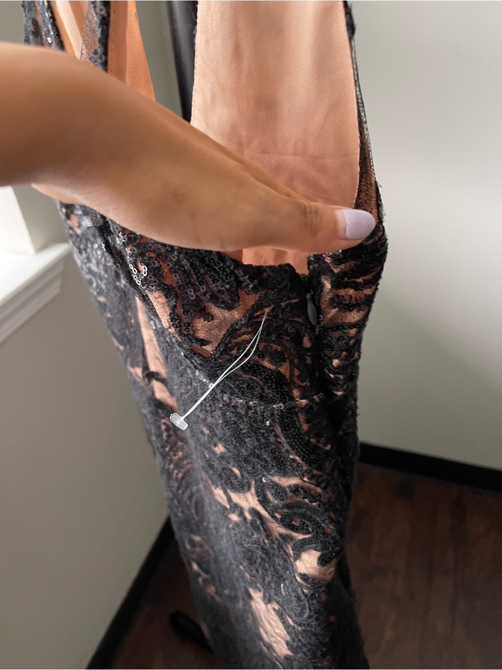 Free People Night Shimmers Mini Dress Black lace overlay Size 10 - Picture 10 of 13